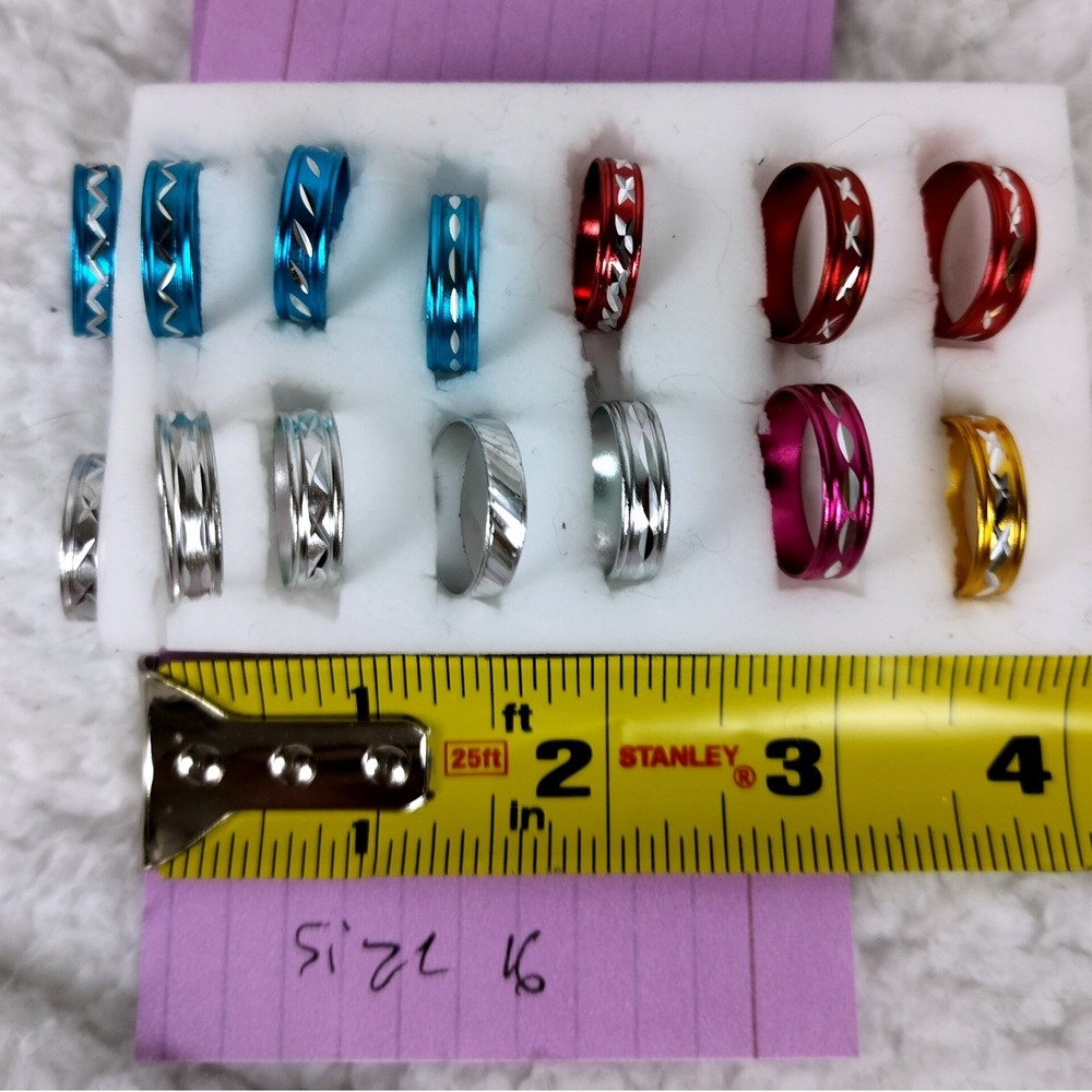 Aluminum Diamond Cut Band Rings Multicolor Etched 5pc Size‎ 6 Set
